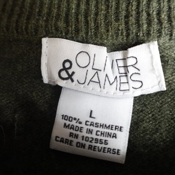 Oliver & James Mens Sweater Large Green Olive Raglan 100% Cashmere - Picture 2 of 11